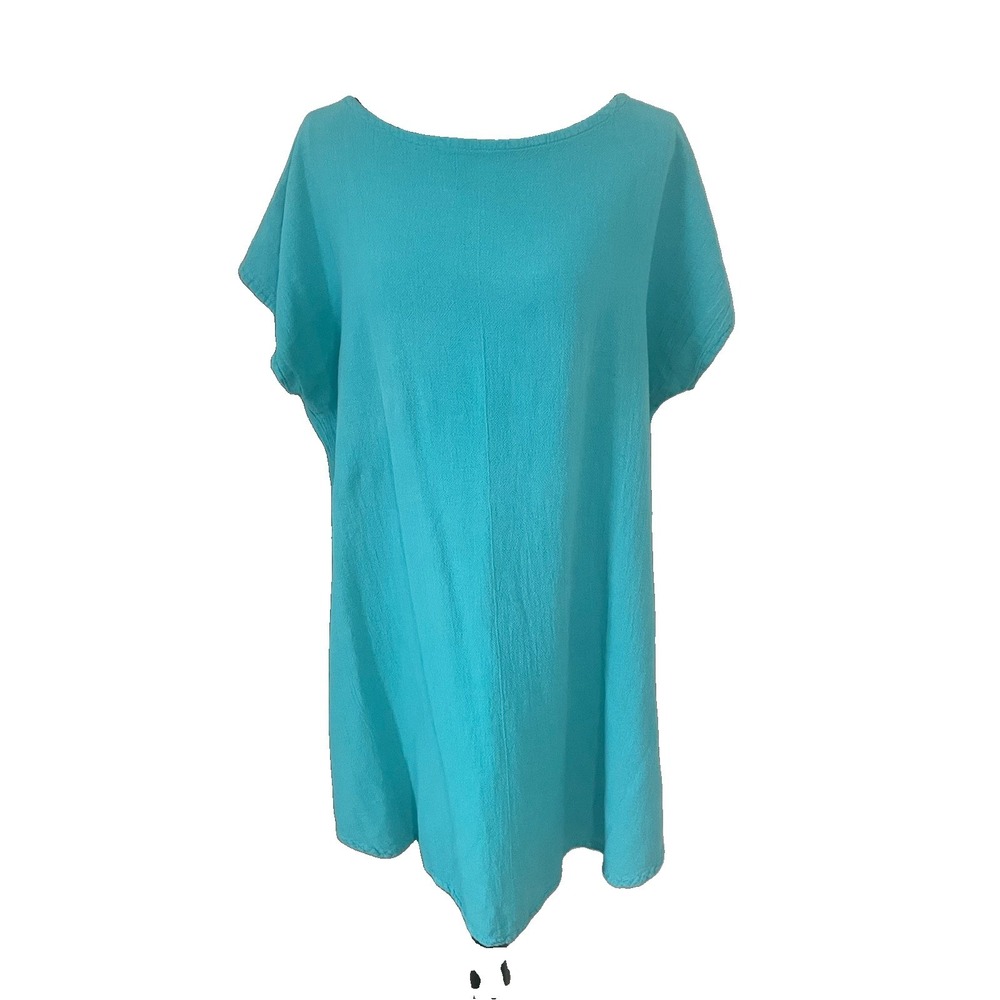 OH MY GAUZE! Sz 2 L/XL Turquoise Soul Shift Cotton Comfort Relaxed Fit Dress
